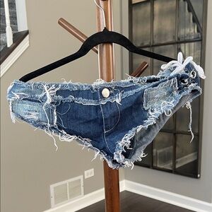 Distressed Denim Bikini Bottom